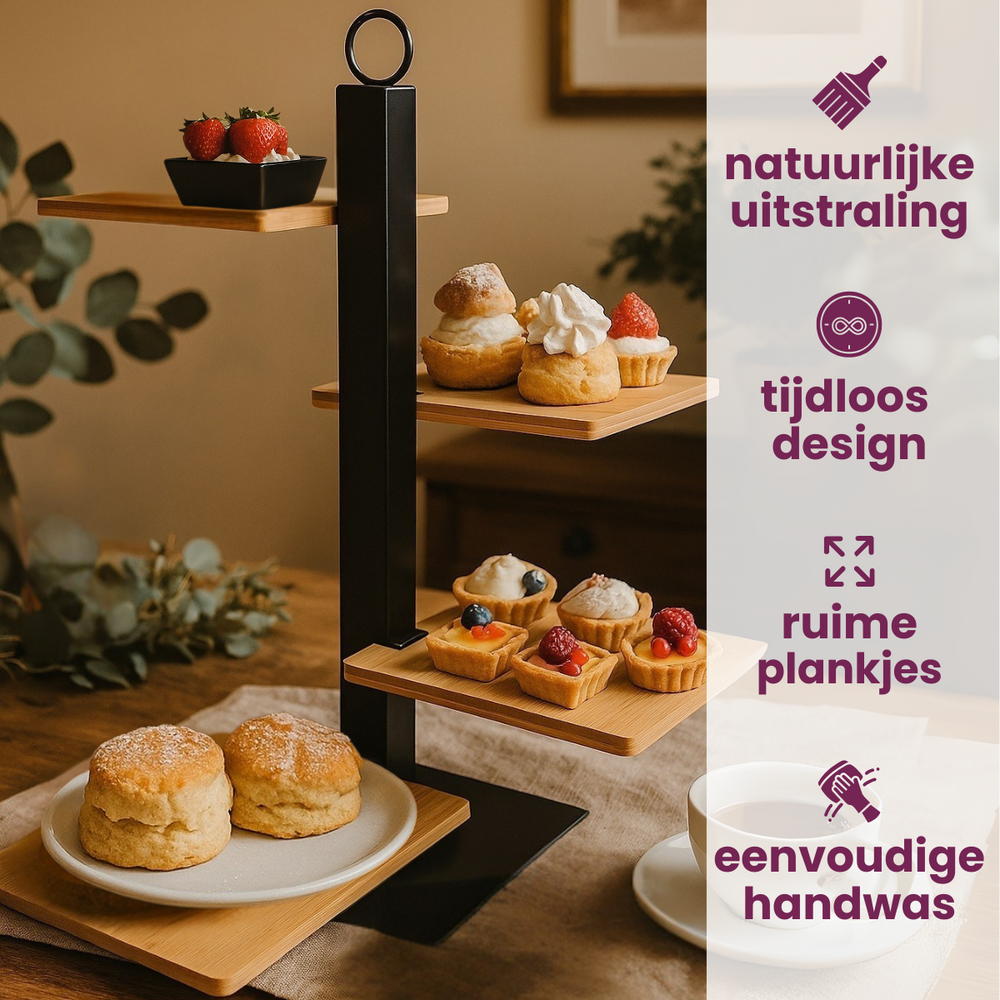 Cookinglife Etagere 4 Laags / Serveertoren + Schaaltje - Zwart Metaal