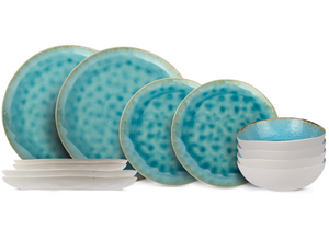Cosy & Trendy Serviesset Laguna Azzurro 12-delig / 4 personen - 4 dinerborden, 4 ontbijtborden en 4 kommen