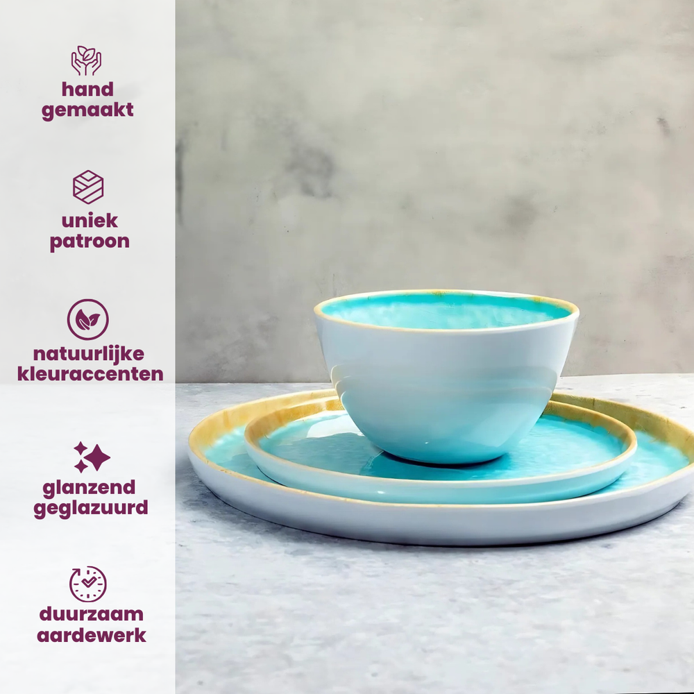 Cosy & Trendy Serviesset Laguna Azzurro 12-delig / 4 personen - 4 dinerborden, 4 ontbijtborden en 4 kommen