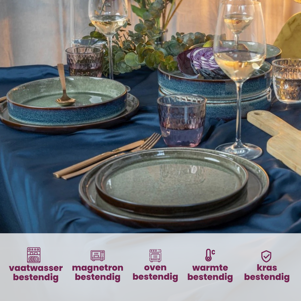 Cosy & Trendy Serviesset Quintana Green 18-delig / 6 personen - 6 dinerborden, 6 diepe borden en 6 ontbijtborden