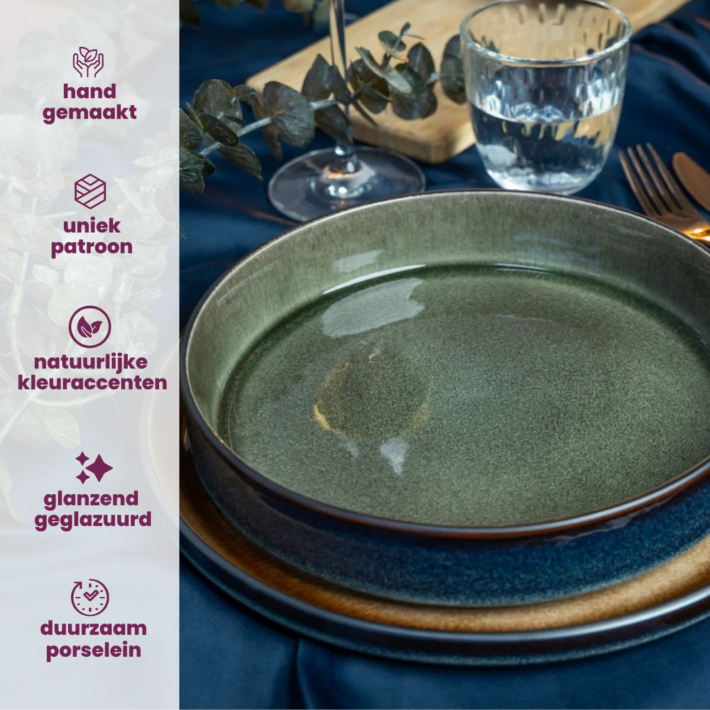 Cosy & Trendy Diepe Borden / Pastaborden - Quintana Green ø 23 cm  / H 4.3 cm - 4 Stuks