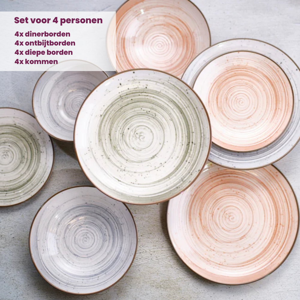 Cosy & Trendy Serviesset Sintra Dusty Blue 16-delig / 4 personen - 4 dinerborden, 4 ontbijtborden, 4 diepe borden en 4 kommen