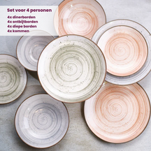 Cosy & Trendy Serviesset Sintra Dusty Blue 16-delig / 4 personen - 4 dinerborden, 4 ontbijtborden, 4 diepe borden en 4 kommen
