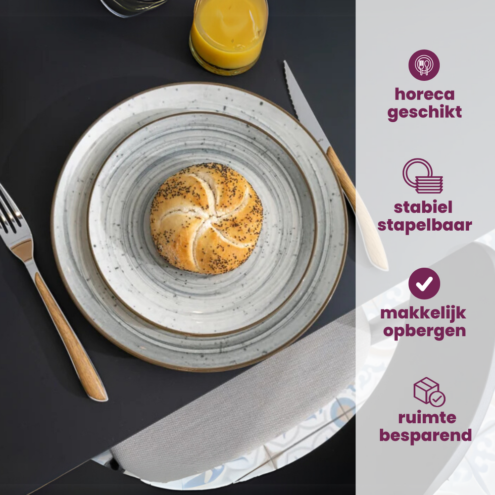 Cosy & Trendy Serviesset Sintra Dusty Blue 16-delig / 4 personen - 4 dinerborden, 4 ontbijtborden, 4 diepe borden en 4 kommen