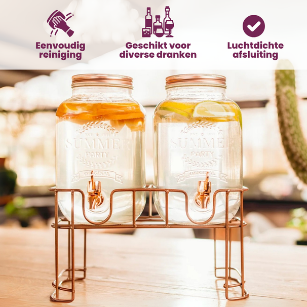 Cosy & Trendy Drankdispenser met houder - Koper - 2 x 3 liter