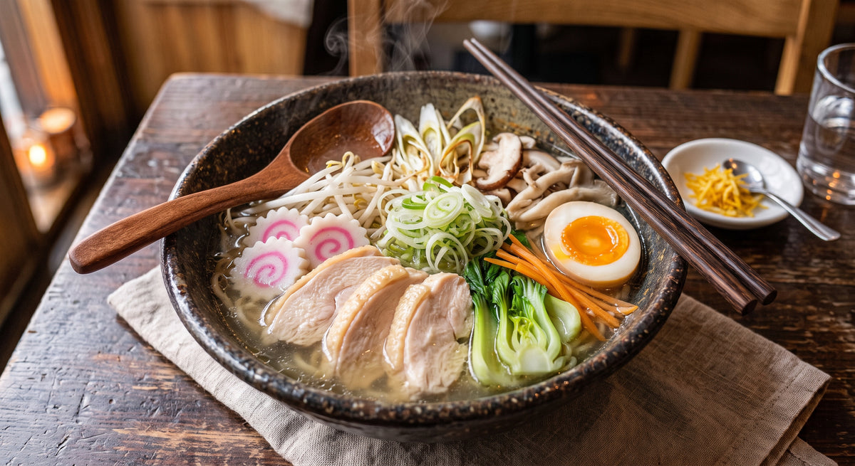 Een heldere, zijdezachte kippenbouillon met alle klassieke toppings
