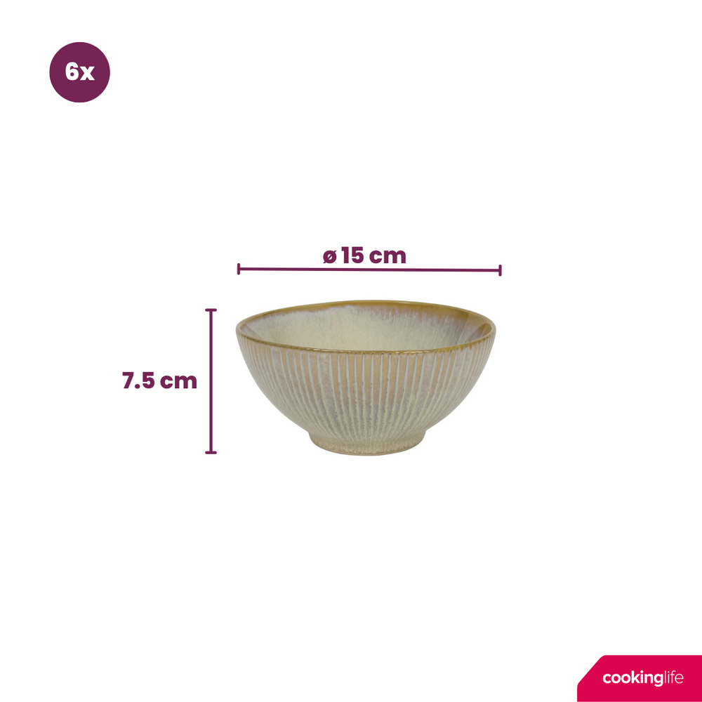 Cookinglife Soepkommen / Kommen Coastal Lines Ocean Beige ø 15 cm - 6 stuks