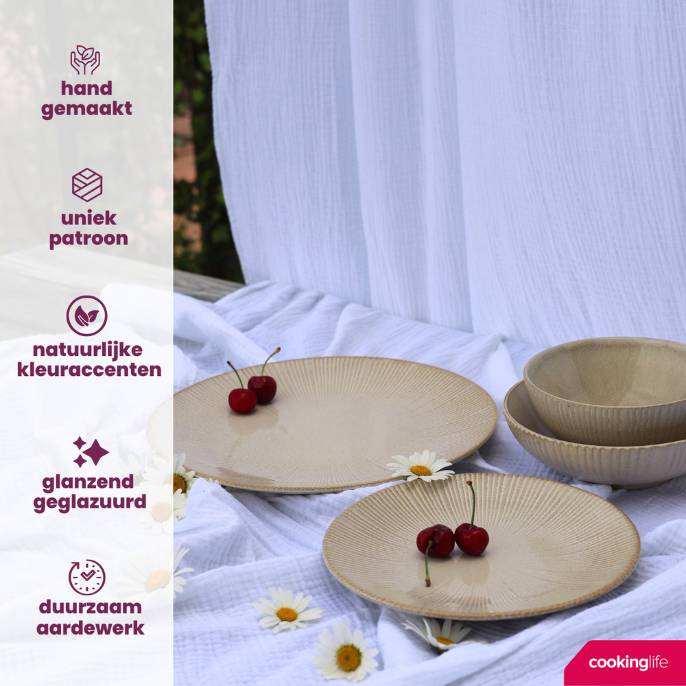 Cookinglife Ontbijtborden / Dessertborden Coastal Lines Ocean Beige ø 21 cm - 6 Stuks