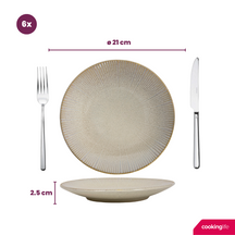 Cookinglife Ontbijtborden / Dessertborden Coastal Lines Ocean Beige ø 21 cm - 6 Stuks