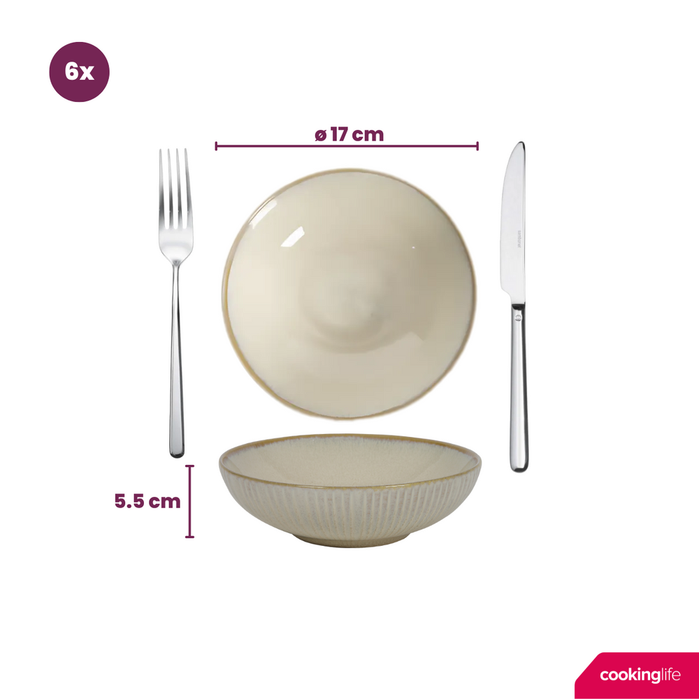 Cookinglife Diepe Borden / Pastaborden Coastal Lines Ocean Beige ø 18 cm - 6 Stuks
