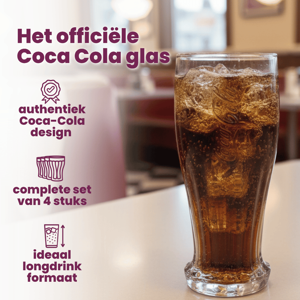 Coca Cola Glazen - Longdrinkglazen - Frisdrankglazen - Crown Cap - 350 ml - 4 stuks