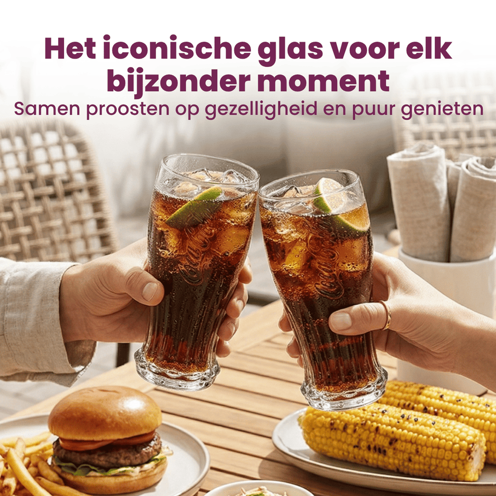 Coca Cola Glazen - Longdrinkglazen - Frisdrankglazen - Crown Cap - 350 ml - 4 stuks