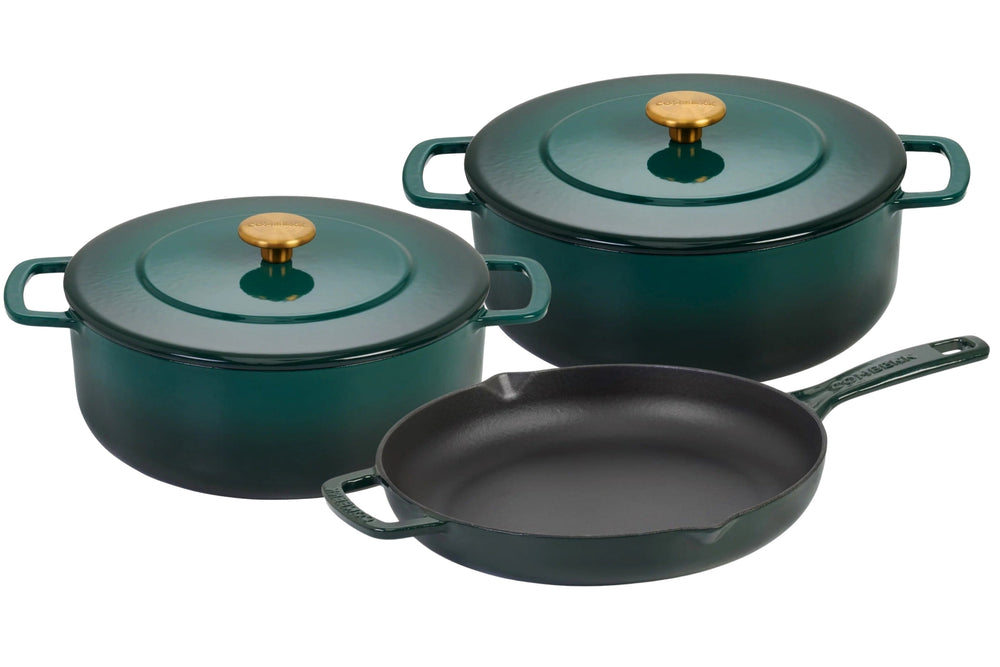 Combekk Pannenset Gietijzer Holly Green 3-delig hoofdafbeelding