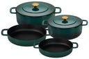 Combekk Pannenset Gietijzer Holly Green 4-delig - Braadpan ø 24, 28 cm & Koekenpan ø 24, 28 cm