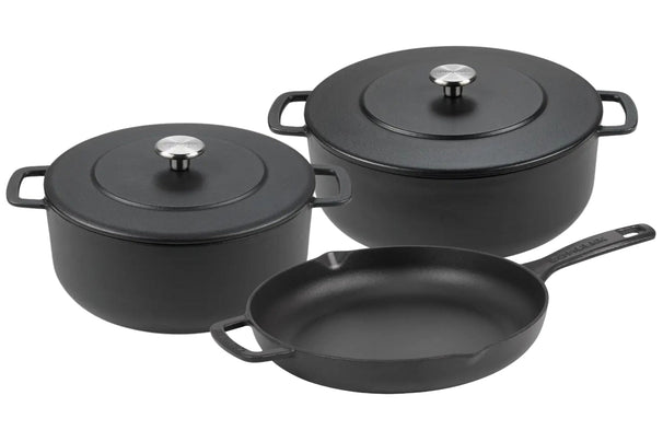 Combekk Pannenset Gietijzer Zwart 3-delig - Braadpan ø 24, 28 cm & Koekenpan ø 26 cm