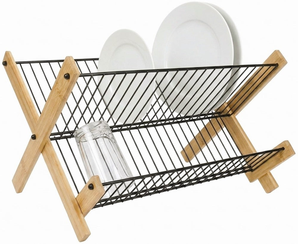 Cookinglife Afdruiprek Opvouwbaar - Zwart Metaal & Bamboe