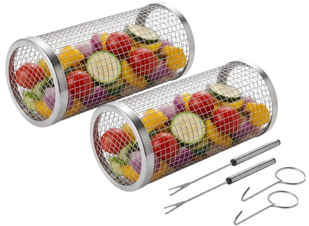 Cookinglife BBQ Rollende Grillmand RVS Ø 9 x 20 cm - Set van 2 stuks