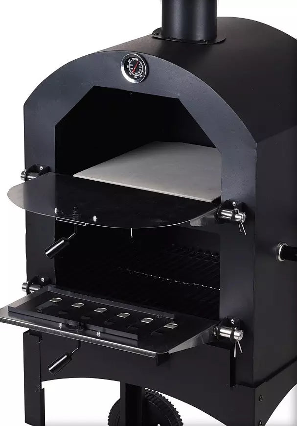 Cookinglife Houtskool BBQ Pizza Oven Fire & Flavour - 156 cm hoog - Inclusief Pizzasteen & Grillroosters - Zwart