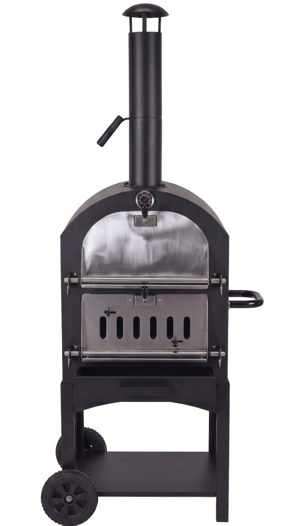 Cookinglife Houtskool BBQ Pizzaoven Fire & Flavour - 156 cm hoog - Inclusief Pizzasteen & Grillroosters - Zwart