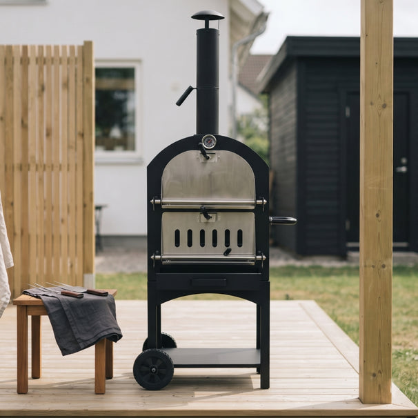 Cookinglife Houtskool BBQ Pizzaoven Fire & Flavour - 156 cm hoog - Inclusief Pizzasteen & Grillroosters - Zwart
