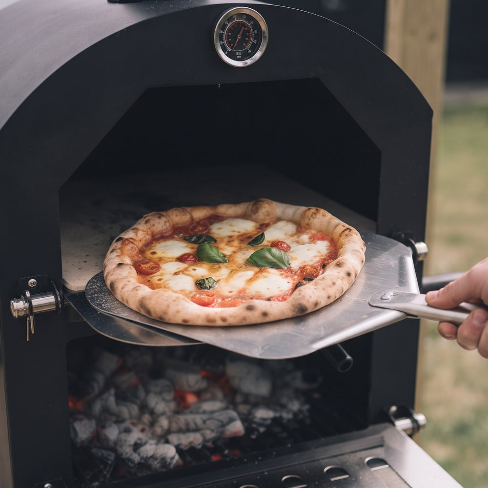 Cookinglife Houtskool BBQ Pizza Oven Fire & Flavour - 156 cm hoog - Inclusief Pizzasteen & Grillroosters - Zwart