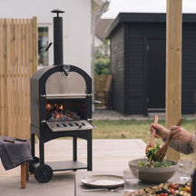 Cookinglife Houtskool BBQ Pizza Oven Fire & Flavour - 156 cm hoog - Inclusief Pizzasteen & Grillroosters - Zwart