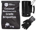 Cookinglife Brikettenstarter BBQ Starter Set - Met 3kg Kokosbriketten & Handschoenen