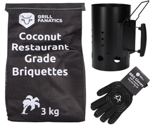 Cookinglife Brikettenstarter BBQ Starter Set - Met 3kg Kokosbriketten & Handschoenen