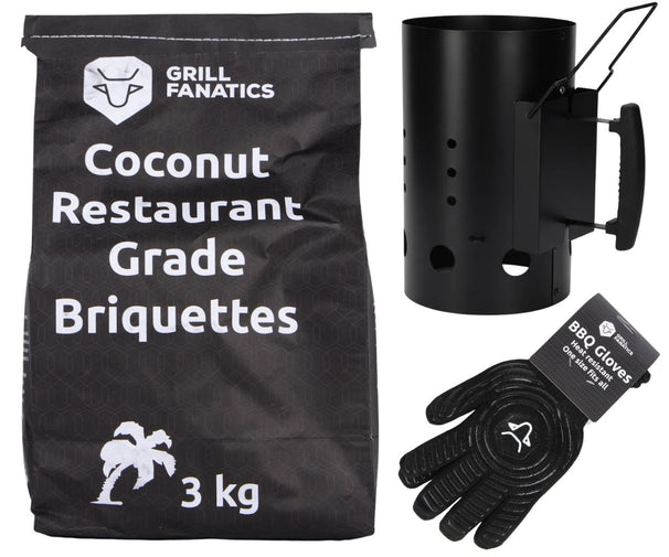 Cookinglife Brikettenstarter BBQ Starter Set - Met 3kg Kokosbriketten & Handschoenen