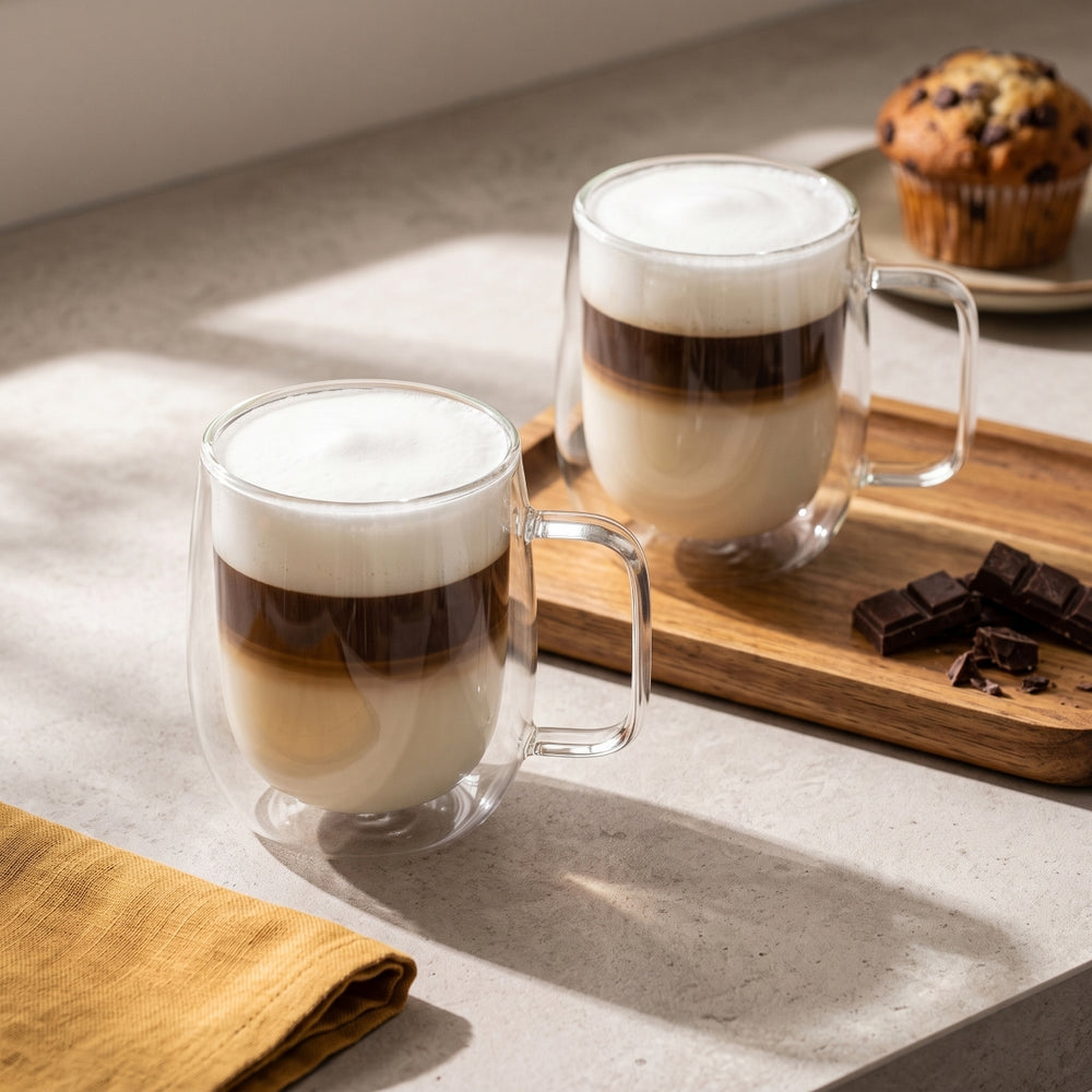 Cookinglife Dubbelwandige Latte macchiato- / theeglazen met oor - 400 ml - 2 Stuks