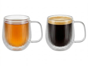 Cookinglife Dubbelwandige Cappuccino- / theeglazen met oor Lines - 250 ml - 2 Stuks