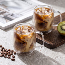 Cookinglife Dubbelwandige Cappuccino- / theeglazen met oor Lines - 250 ml - 2 Stuks