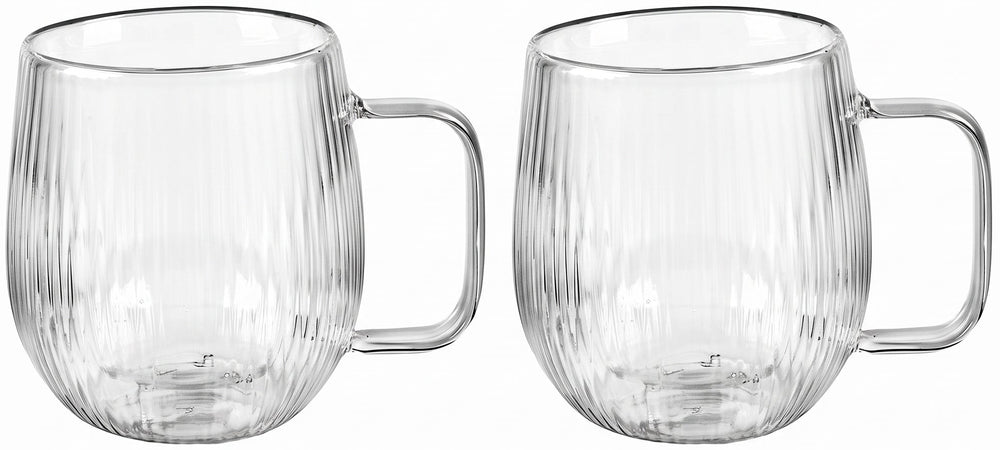Cookinglife Dubbelwandige Koffie- / theeglazen met oor Lines - 350 ml - 2 Stuks