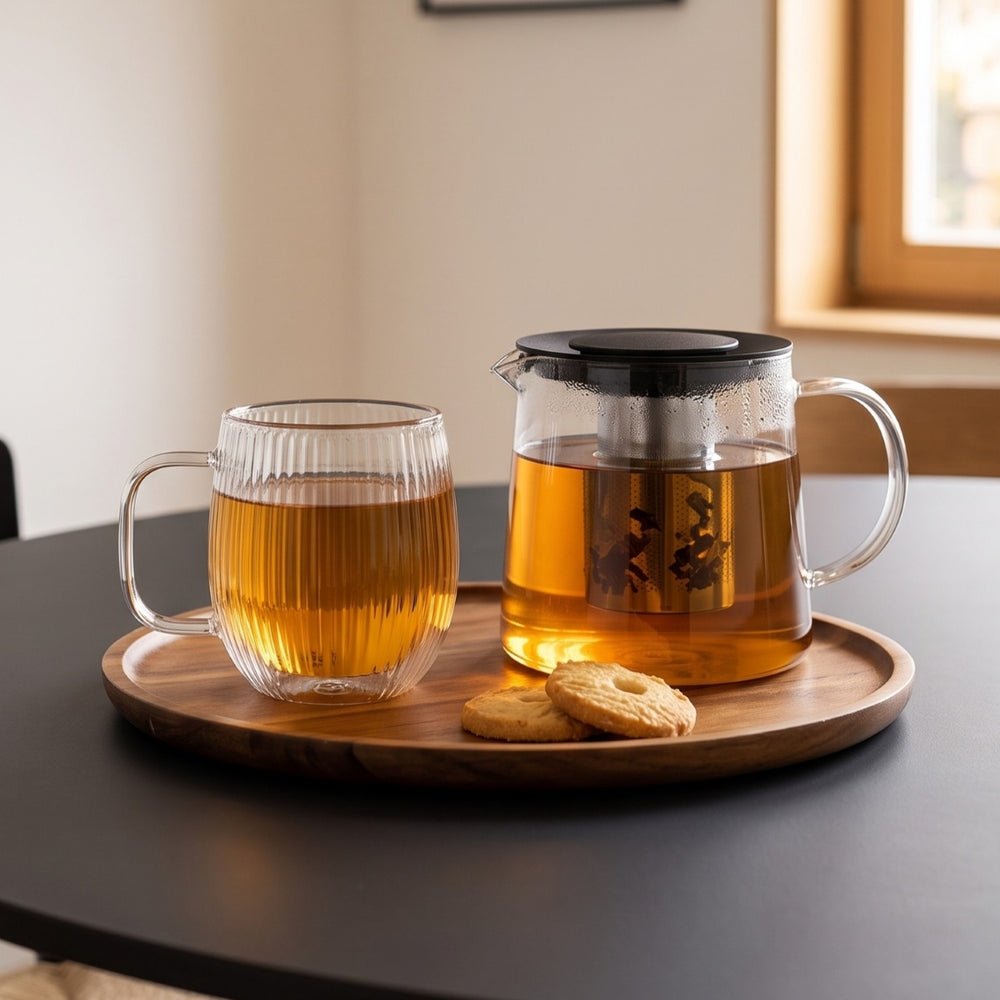 Cookinglife Dubbelwandige Koffie- / theeglazen met oor Lines - 350 ml - 2 Stuks