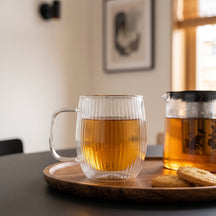 Cookinglife Dubbelwandige Koffie- / theeglazen met oor Lines - 350 ml - 2 Stuks