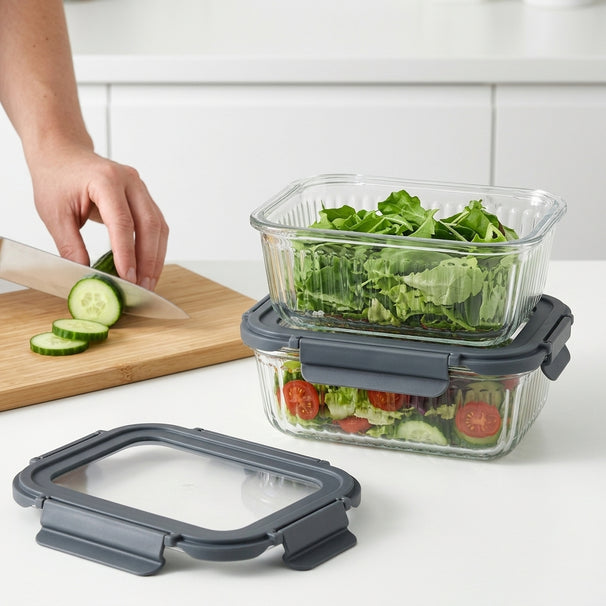Cookinglife Glazen Vershoudbakjes Lines 1 Liter - 2 Stuks