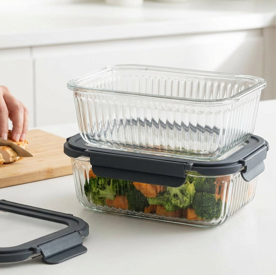 Cookinglife Glazen Vershoudbakjes Lines 1.5 Liter - 2 Stuks