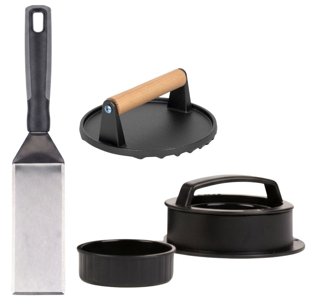 Cookinglife Hamburgerset / Smashburger Set - Gietijzeren Smashpers, Extra Pers & BBQ Spatel