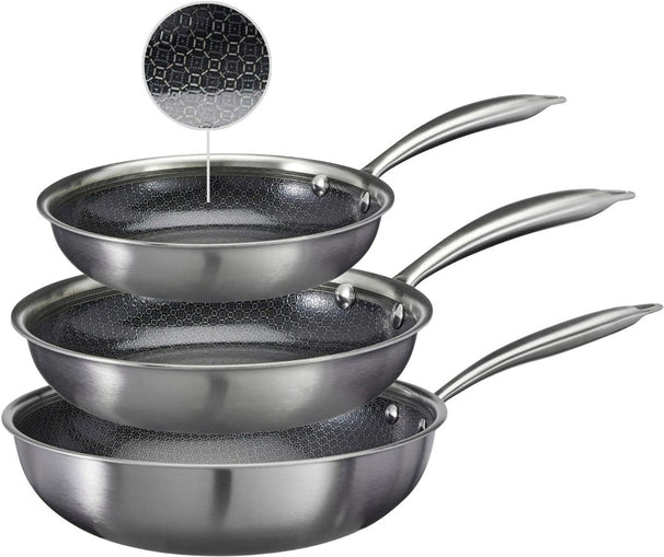 Cookinglife Pannenset HexaCook - Hybride Pan 3-delig - Koekenpan ø 24 & 28 cm + Wokpan ø 28 cm - NON STICK - geschikt voor alle warmtebronnen - keramische anti-aanbaklaag
