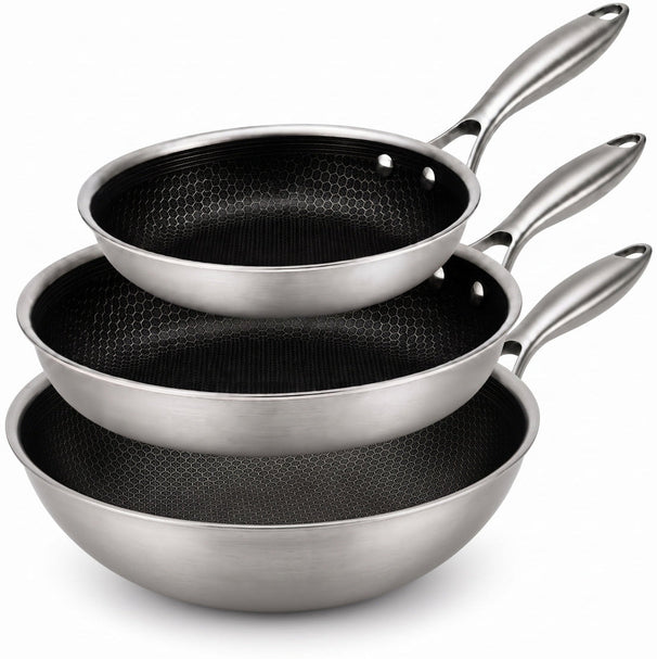 Cookinglife Pannenset HexaCook - Hybride Pan 3-delig - Wokpan ø 28 cm + Koekenpan ø 24 & 28 cm - NON STICK - geschikt voor alle warmtebronnen - keramische anti-aanbaklaag