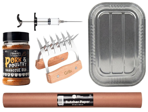 Cookinglife Pulled Pork Set BBQ-Kit 5-Delig - Fire & Flavour - Vleesklauwen, Injector & Rub