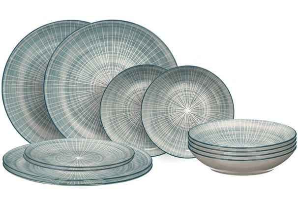 Cookinglife Serviesset Cala Blauw 12-delig / 4 personen - 4 dinerborden, 4 ontbijtborden en 4 diepe borden