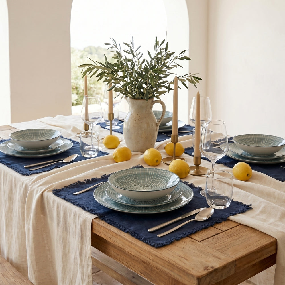 Cookinglife Serviesset Cala Blauw 12-delig / 4 personen - 4 dinerborden, 4 ontbijtborden en 4 diepe borden