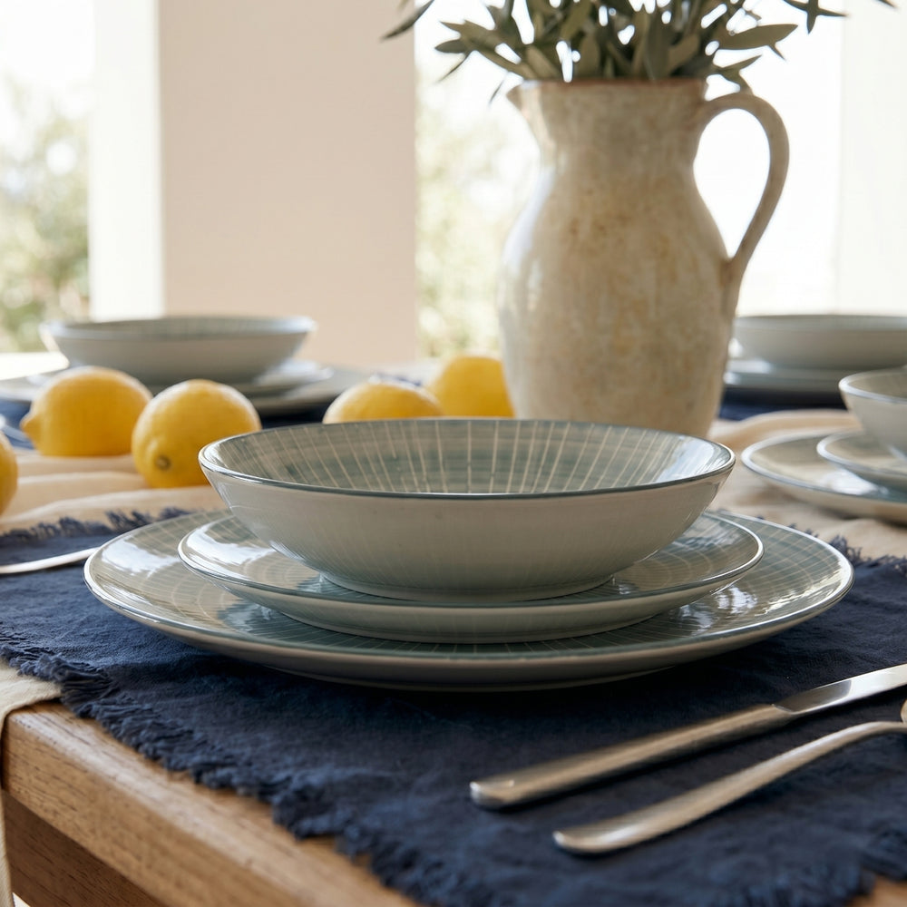Cookinglife Serviesset Cala Blauw 12-delig / 4 personen - 4 dinerborden, 4 ontbijtborden en 4 diepe borden