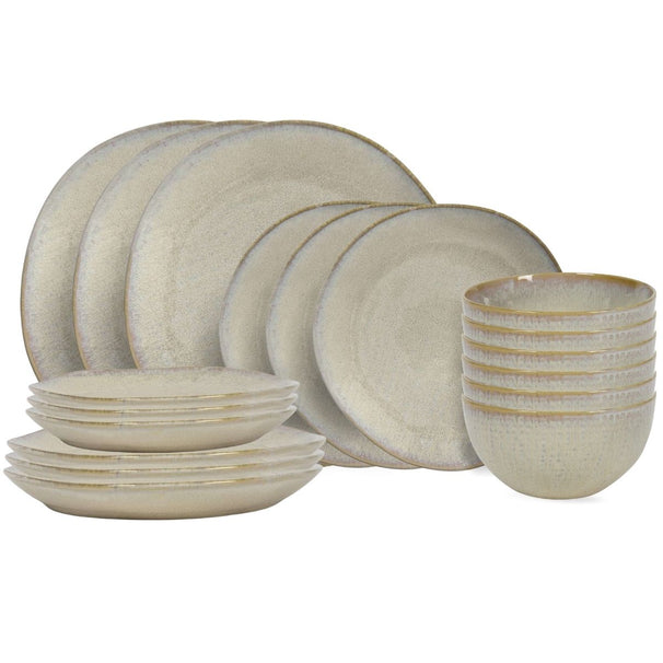 Cookinglife Serviesset Linen Beige 18-delig / 6 personen - 6 dinerborden, 6 ontbijtborden en 6 kommen
