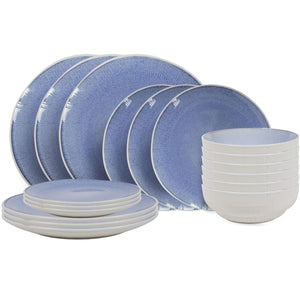 Cookinglife Serviesset Nola Blauw 18-delig / 6 personen - 6 dinerborden, 6 ontbijtborden en 6 kommen