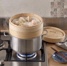Cookinglife Stoommandje / Dim Sum Mandje - Bamboe - 3-Delig - ø 20 cm