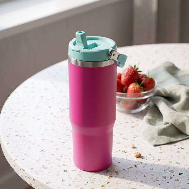 Cookinglife Thermosbeker met Rietje - Tumbler - Rozeo - 900 ml