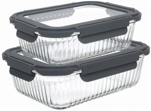 Cookinglife Glazen Vershoudbakjes Lines 1 Liter + 1.5 Liter - 2 Stuks