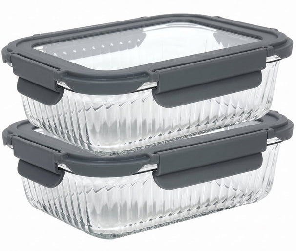 Cookinglife Glazen Vershoudbakjes Lines 1 Liter - 2 Stuks